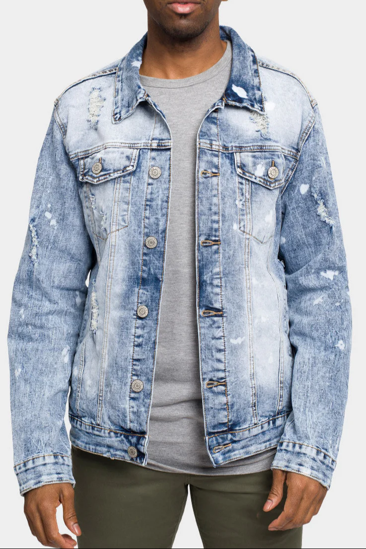 Acid Bleached Distressed Denim Jacket