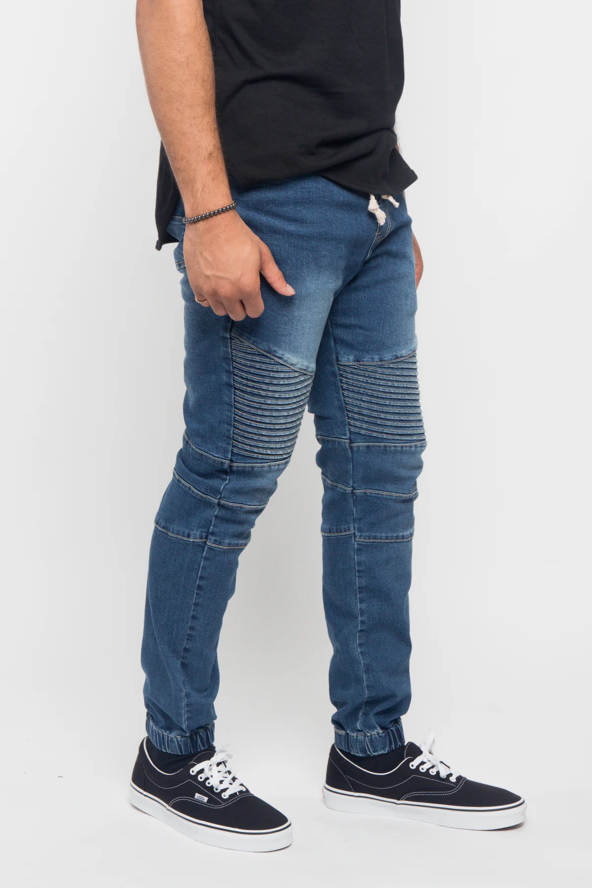 Acid Wash Biker Denim Jogger Pants - Image 10