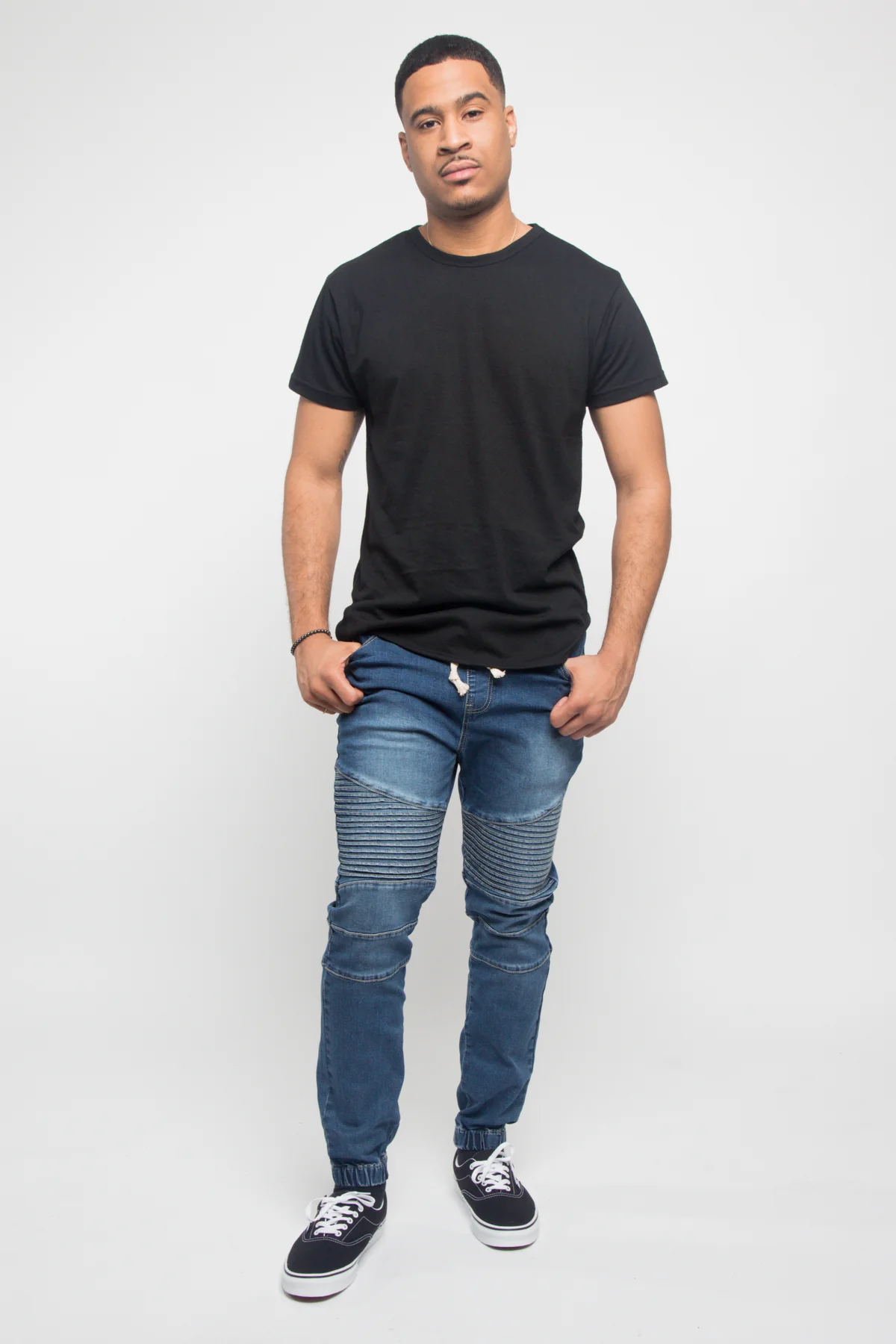 Acid Wash Biker Denim Jogger Pants - Image 11