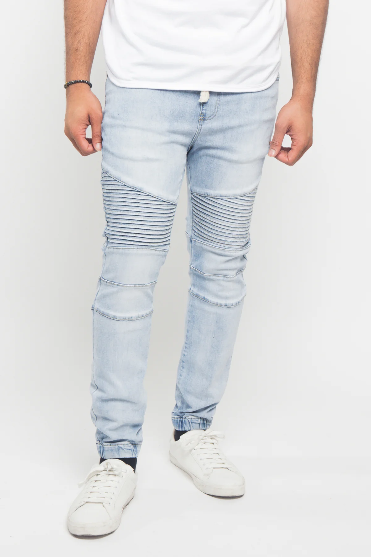 Acid Wash Biker Denim Jogger Pants - Image 13