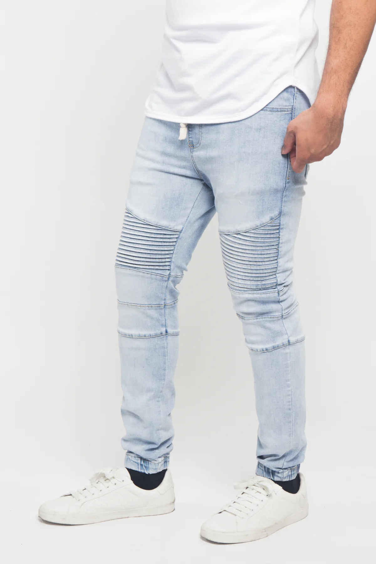 Acid Wash Biker Denim Jogger Pants - Image 14