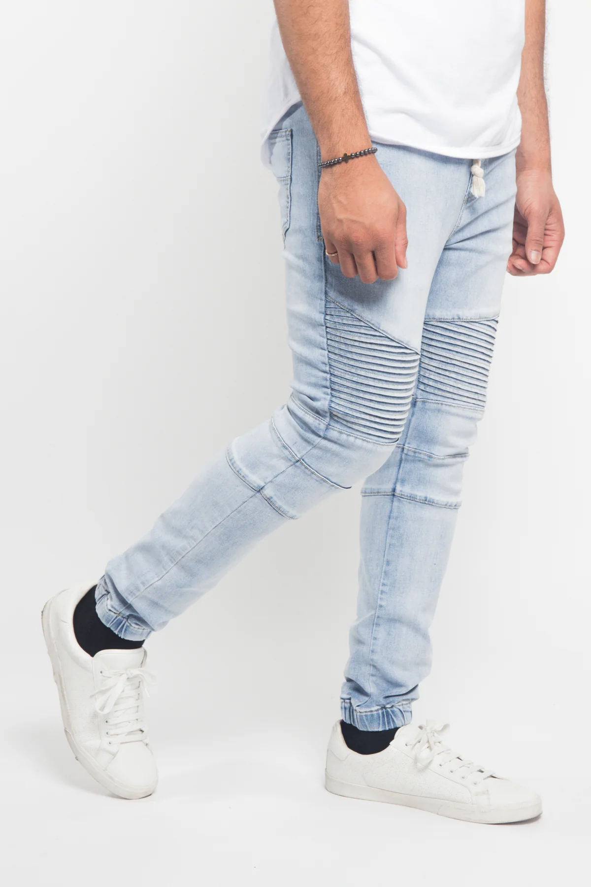 Acid Wash Biker Denim Jogger Pants - Image 16