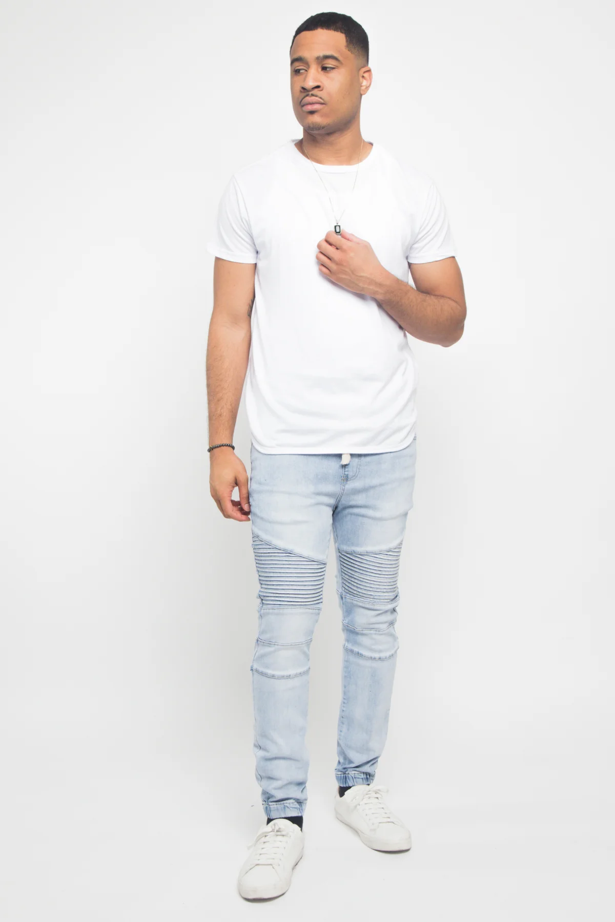 Acid Wash Biker Denim Jogger Pants - Image 17
