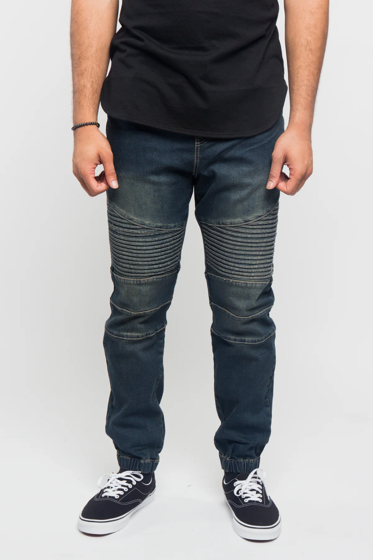 Acid Wash Biker Denim Jogger Pants - Image 18