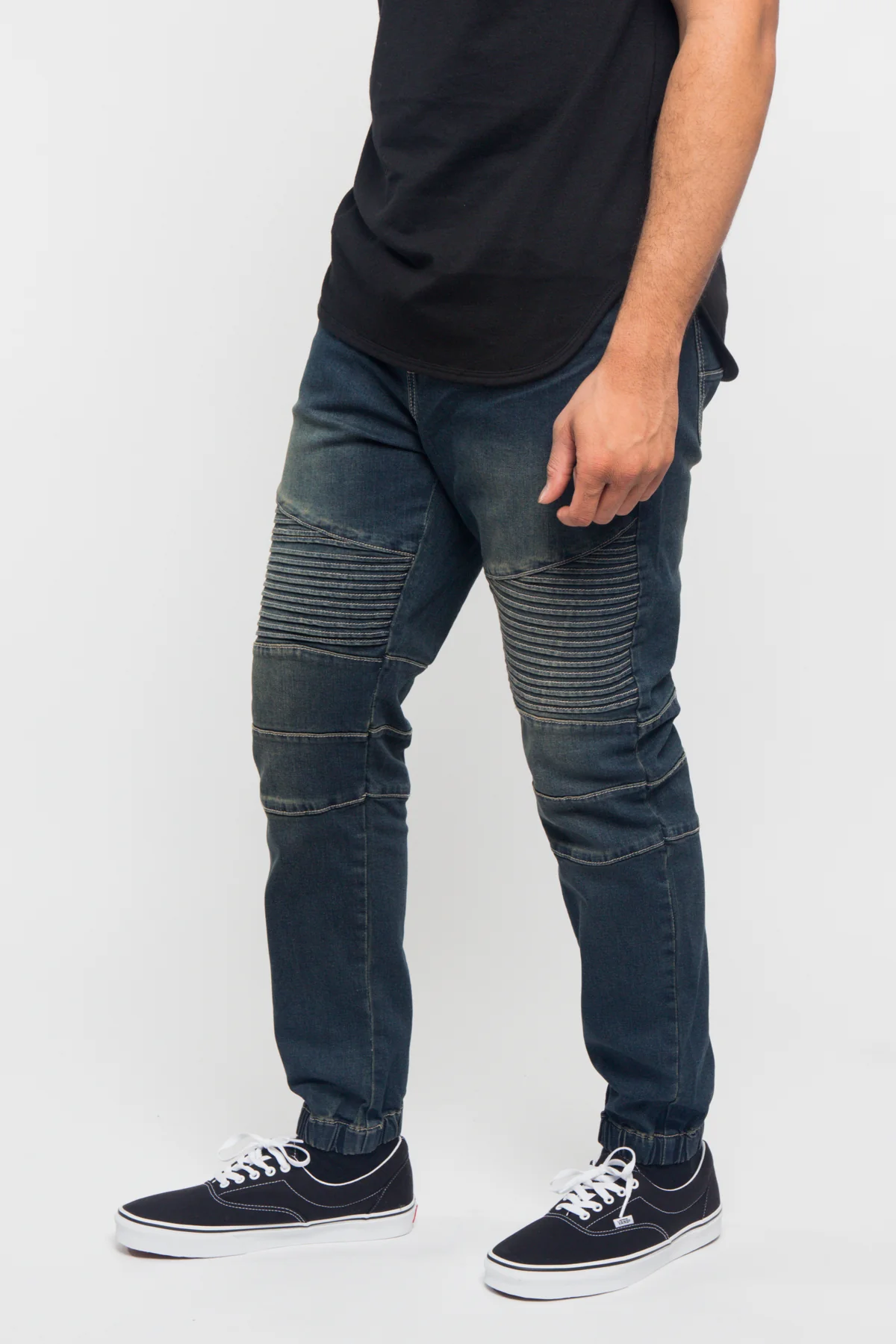 Acid Wash Biker Denim Jogger Pants - Image 19