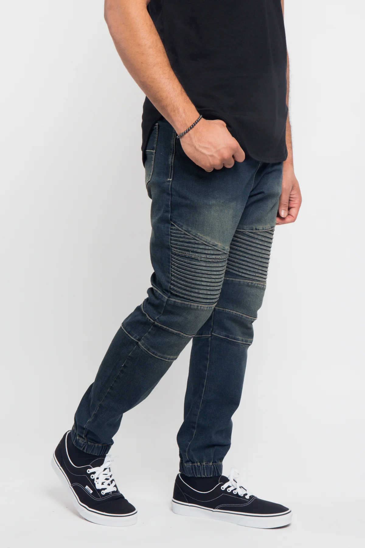 Acid Wash Biker Denim Jogger Pants - Image 21
