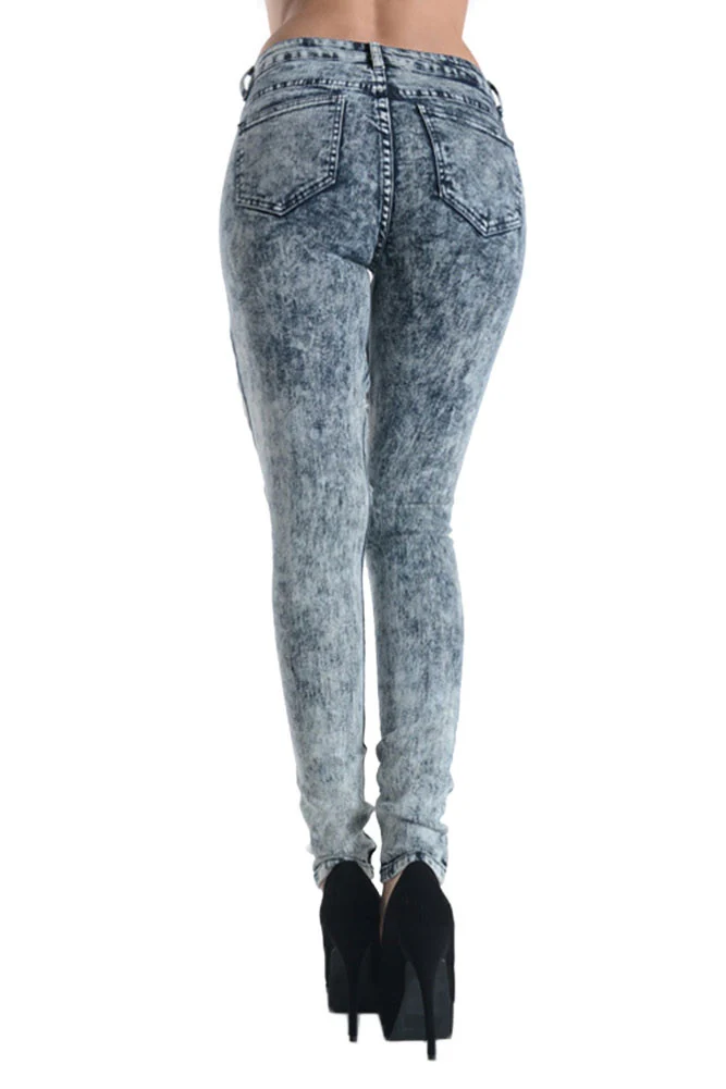 Acid Wash Destroyed Skinny Fit Jeans - Image 3