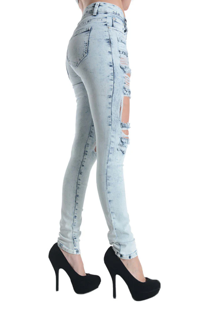 Acid Wash Destroyed Skinny Fit Jeans - Image 6