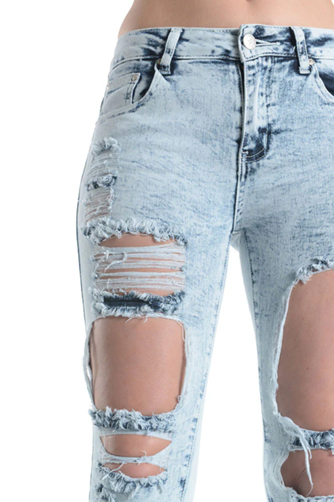 Acid Wash Destroyed Skinny Fit Jeans - Image 8