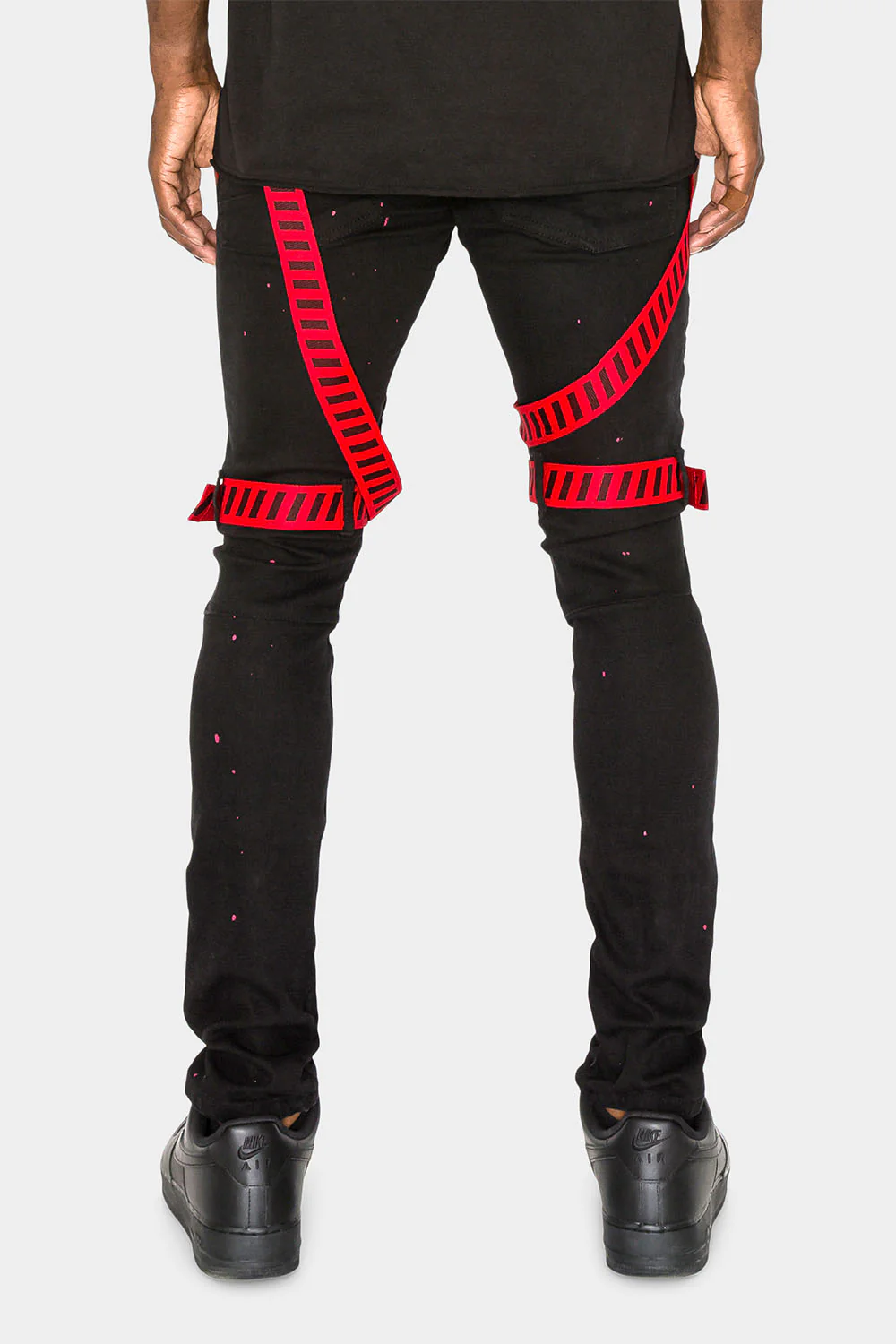 Adjustable Strap Harness Distressed Biker Jeans - Image 3