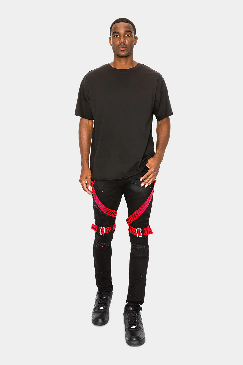 Adjustable Strap Harness Distressed Biker Jeans - Image 4