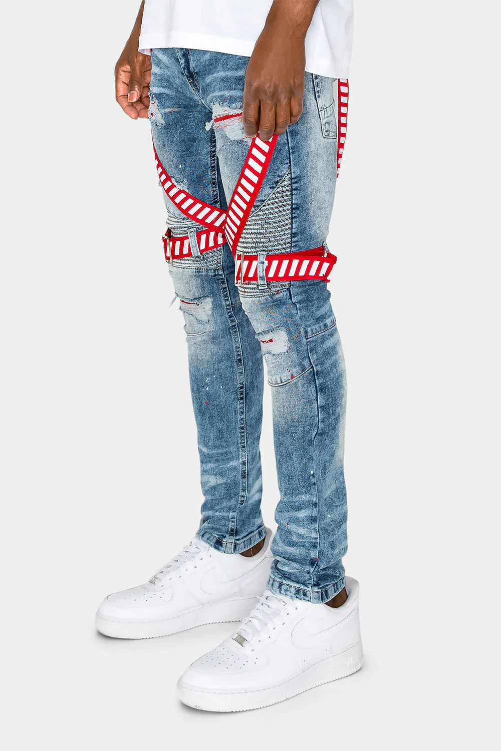 Adjustable Strap Harness Distressed Biker Jeans - Image 6