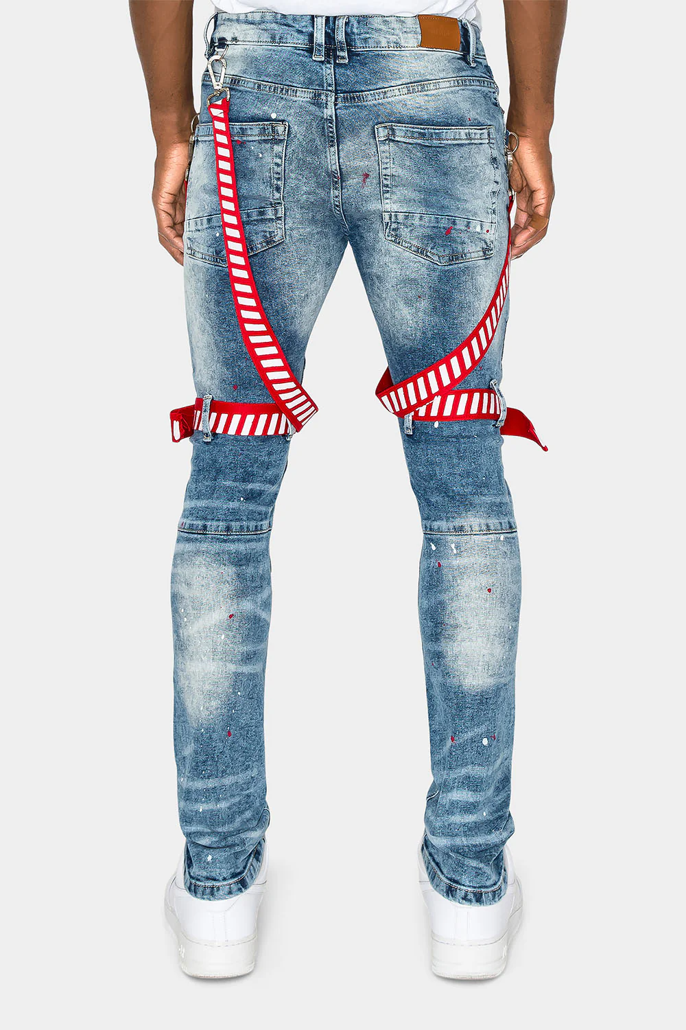 Adjustable Strap Harness Distressed Biker Jeans - Image 7