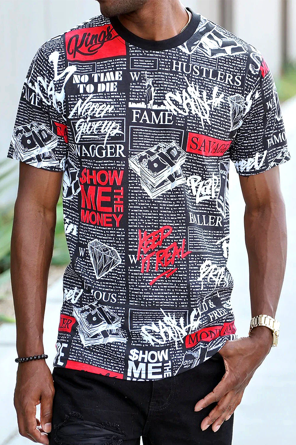 All Over Newspaper Graphic T-Shirts - Image 4