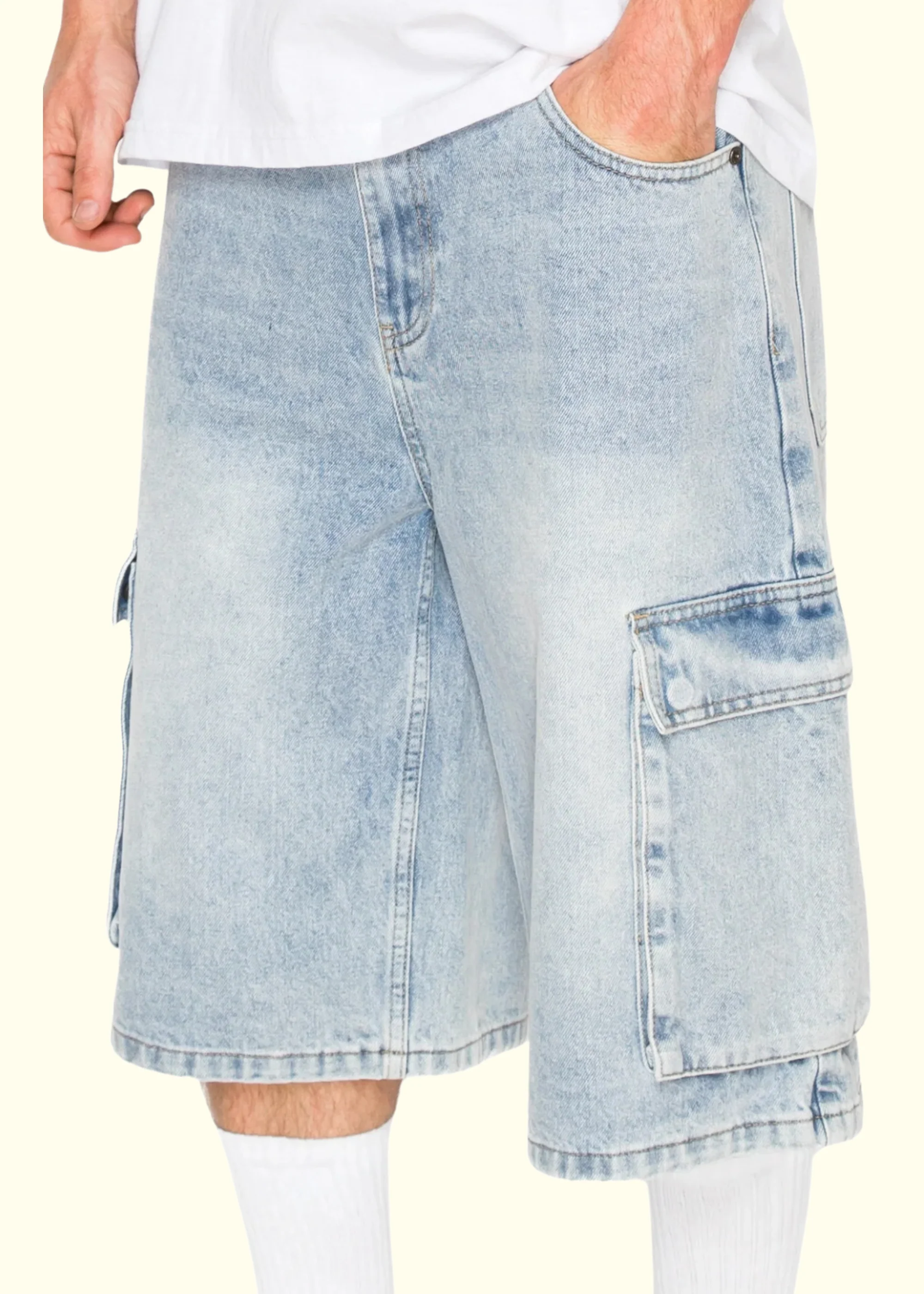 Baggy Fit Cargo Denim Shorts - Image 10