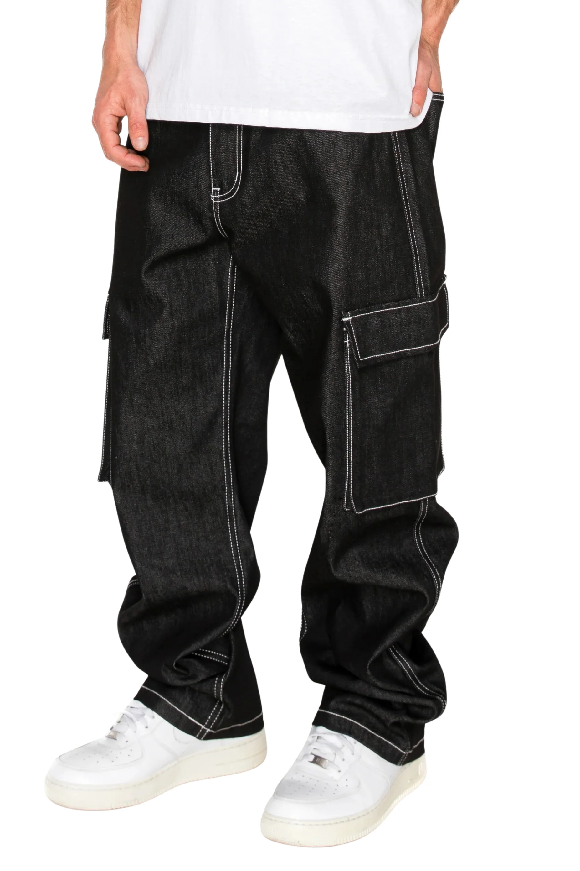 Baggy Fit Raw Denim Cargo Jeans - Image 13