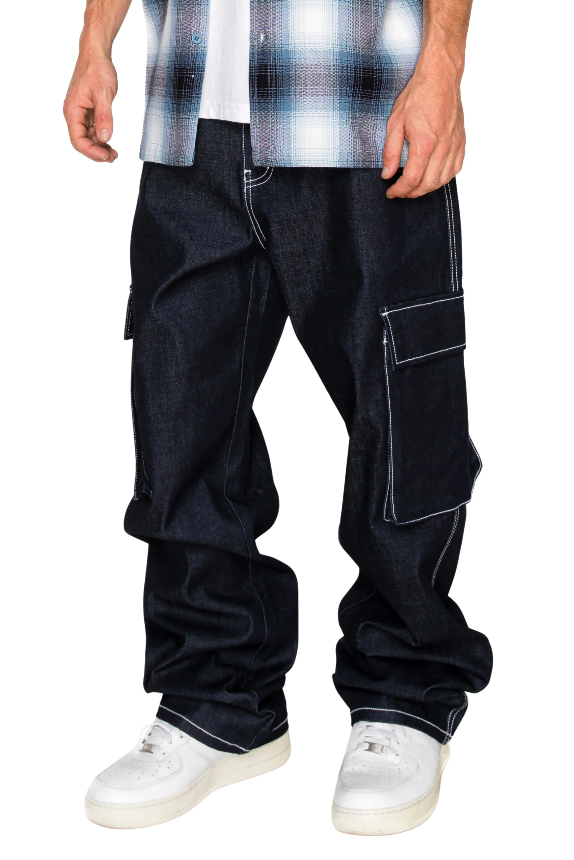 Baggy Fit Raw Denim Cargo Jeans - Image 4