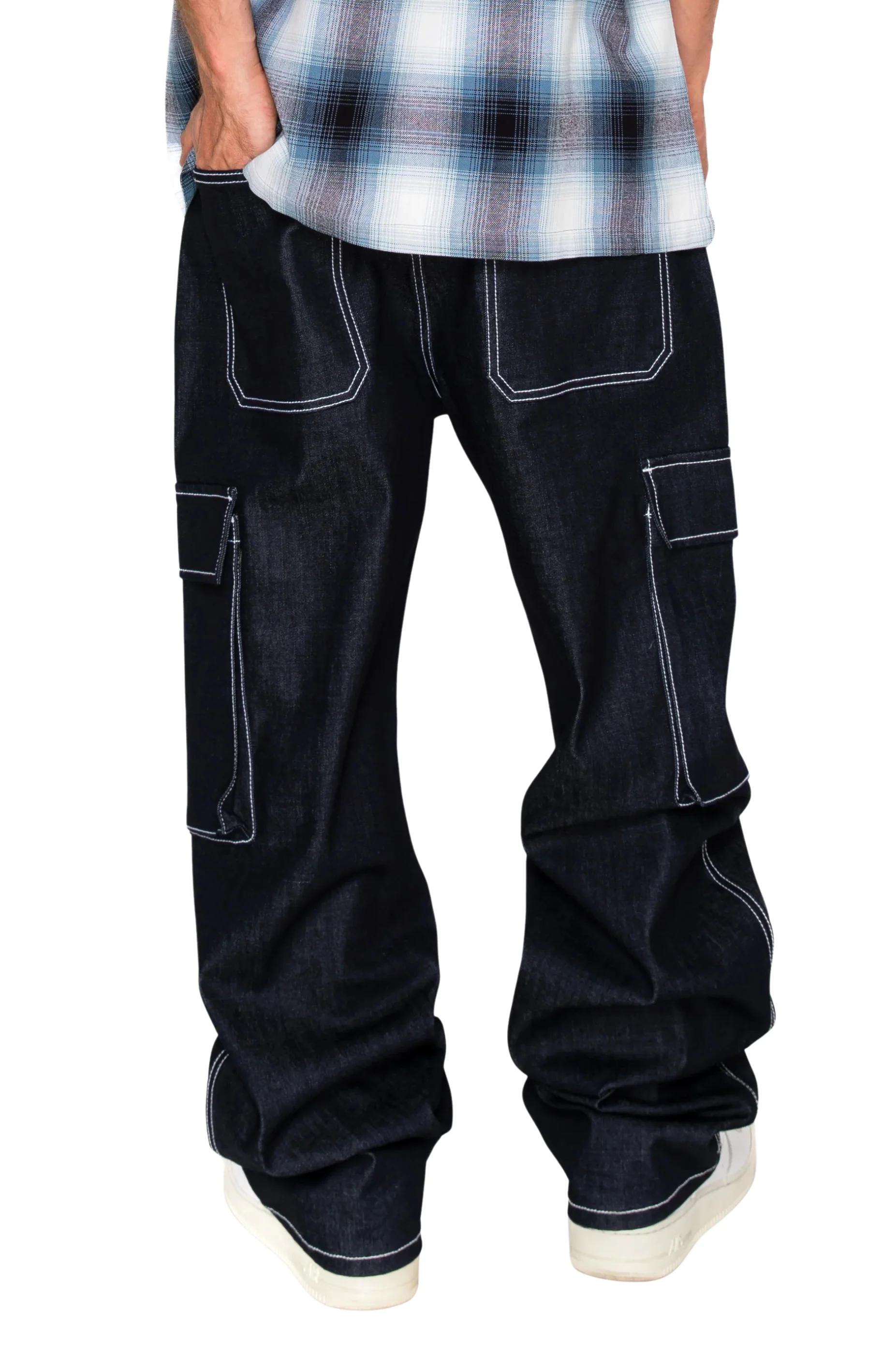 Baggy Fit Raw Denim Cargo Jeans - Image 6
