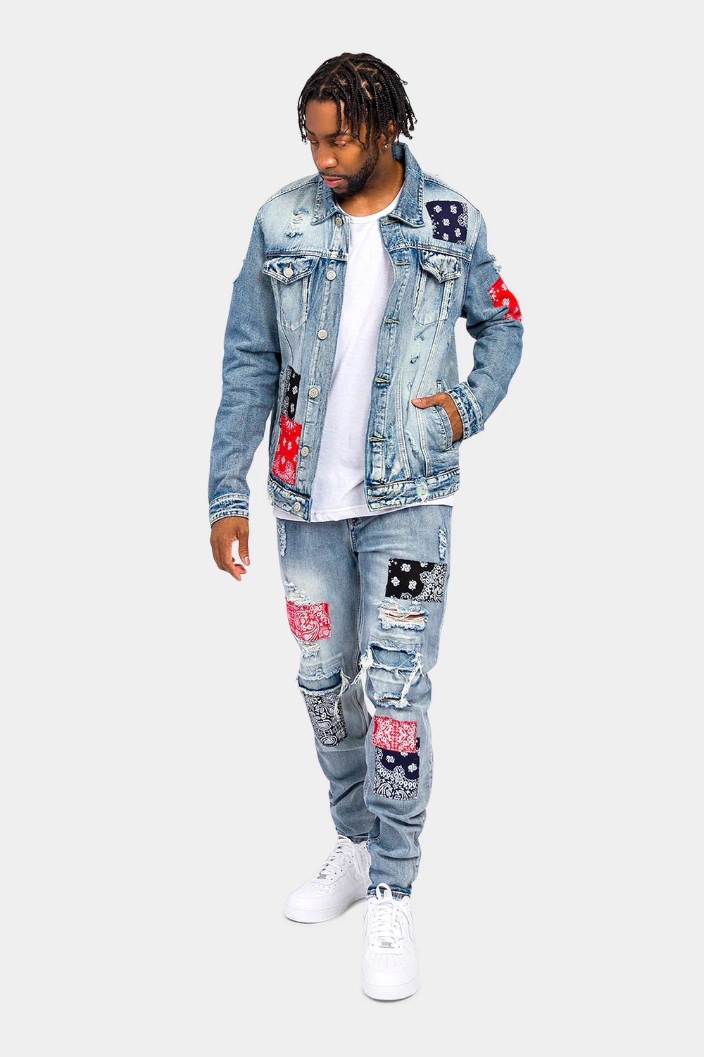 Bandana Paisley Patch Denim Jacket - Image 5