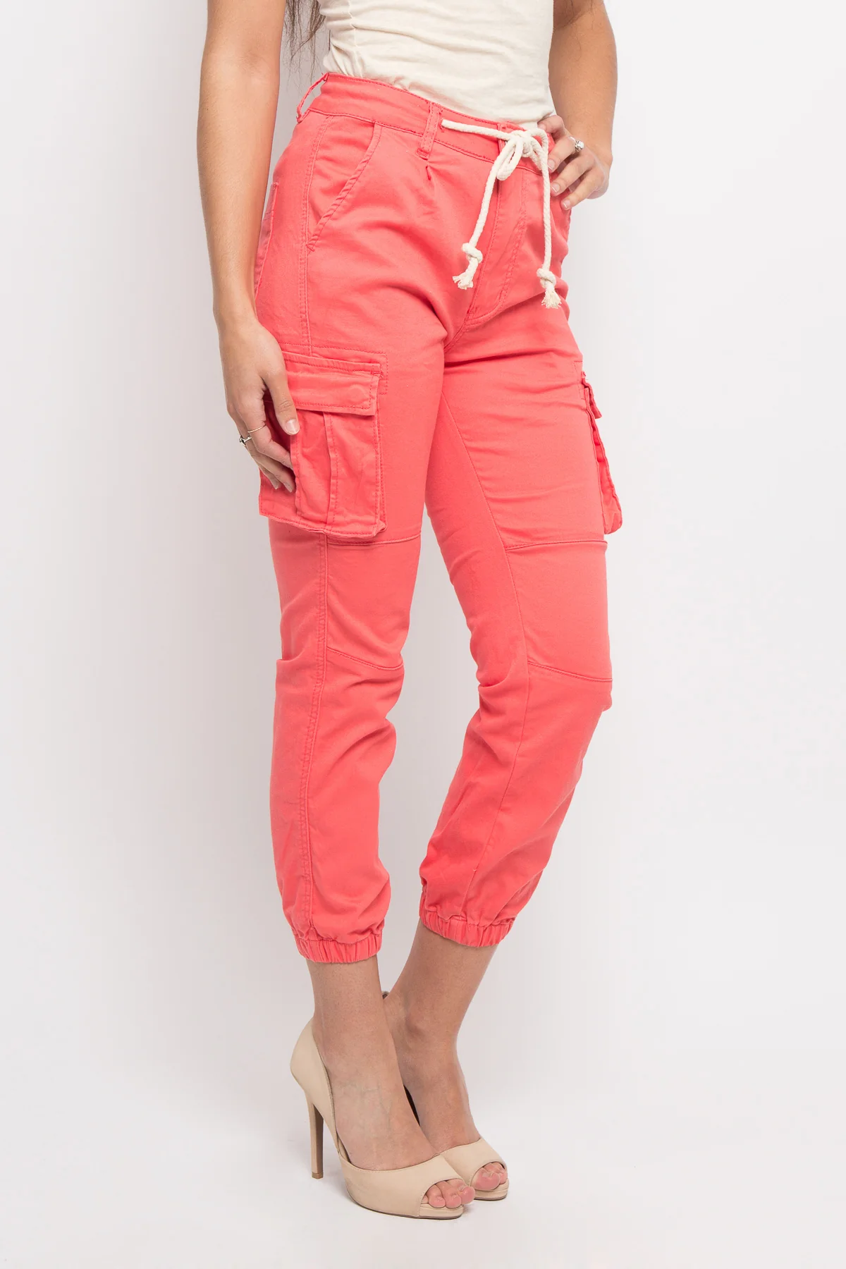 Women's Essential Basic Cropped Colored Cargo Joggers - Image 13