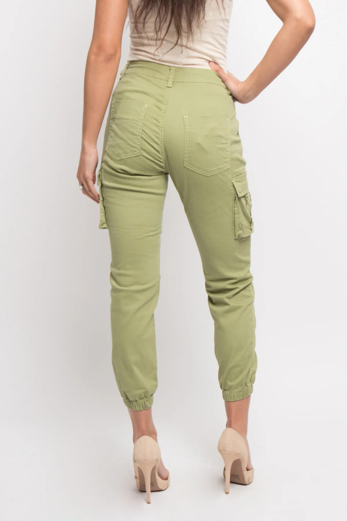 Women's Essential Basic Cropped Colored Cargo Joggers - Image 32