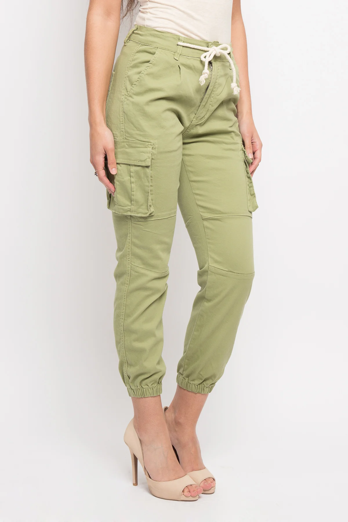 Women's Essential Basic Cropped Colored Cargo Joggers - Image 33