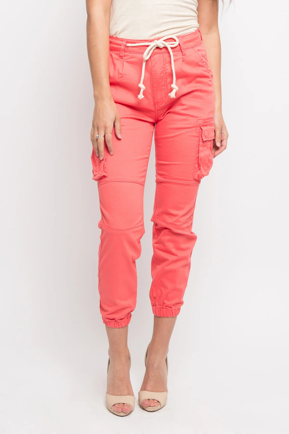 Women's Essential Basic Cropped Colored Cargo Joggers - Image 4