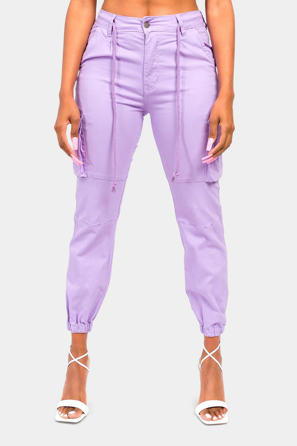 Women's Essential Basic Cropped Colored Cargo Joggers - Image 41