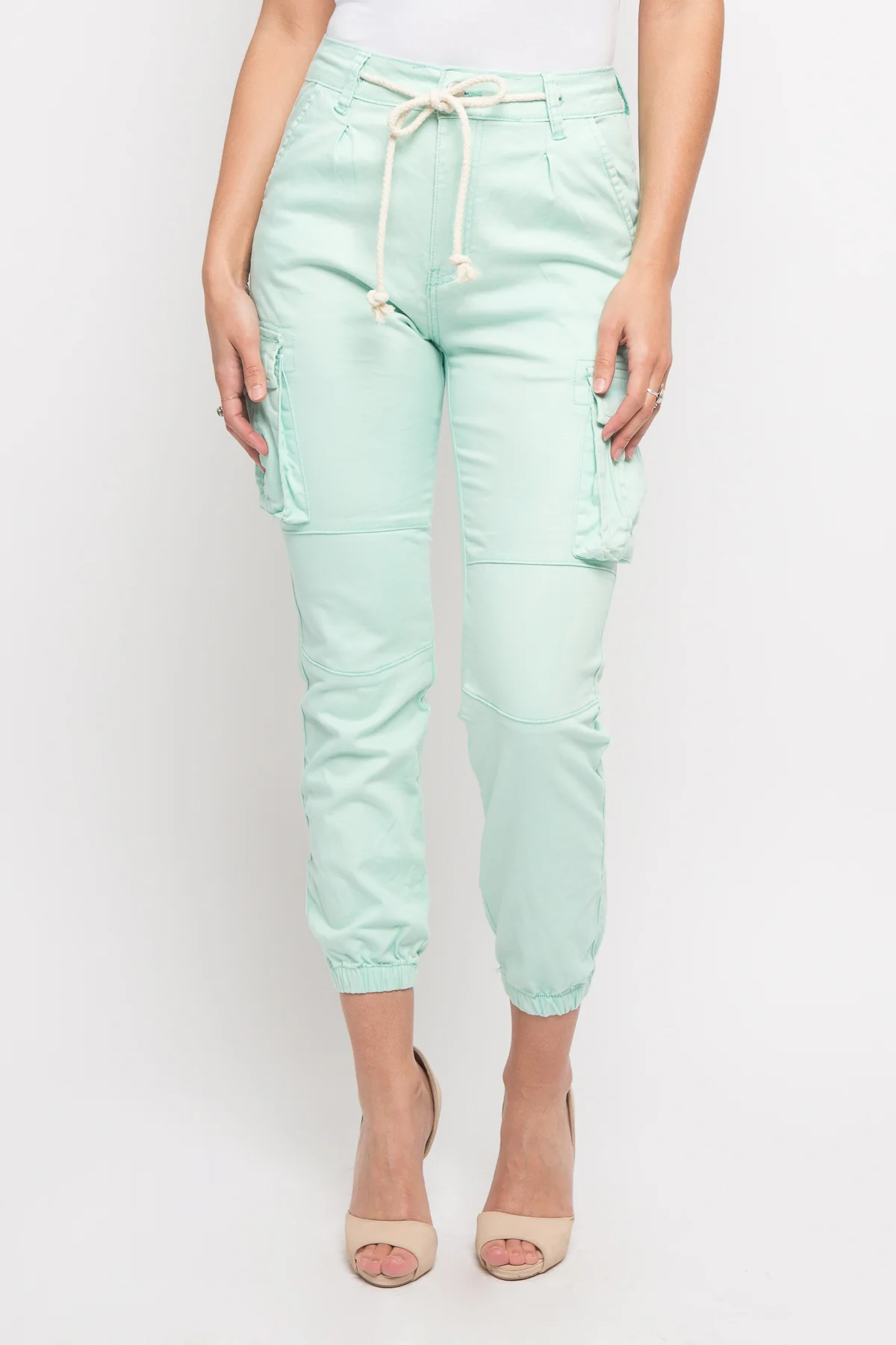 Women's Essential Basic Cropped Colored Cargo Joggers - Image 5