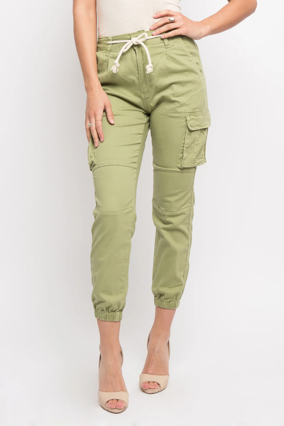 Women's Essential Basic Cropped Colored Cargo Joggers - Image 6