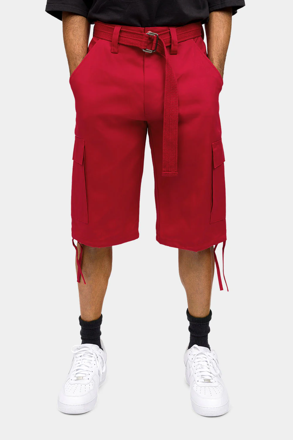 Belted Solid Cargo Shorts - Image 11