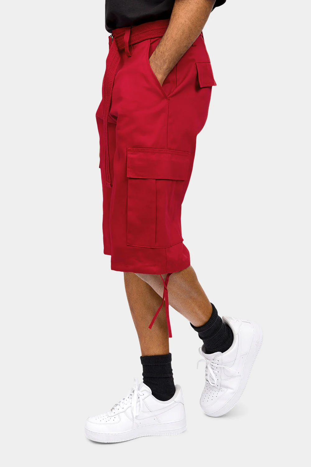 Belted Solid Cargo Shorts - Image 12