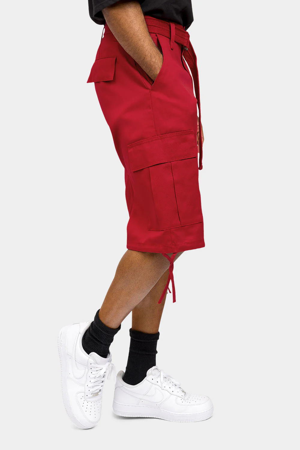 Belted Solid Cargo Shorts - Image 14