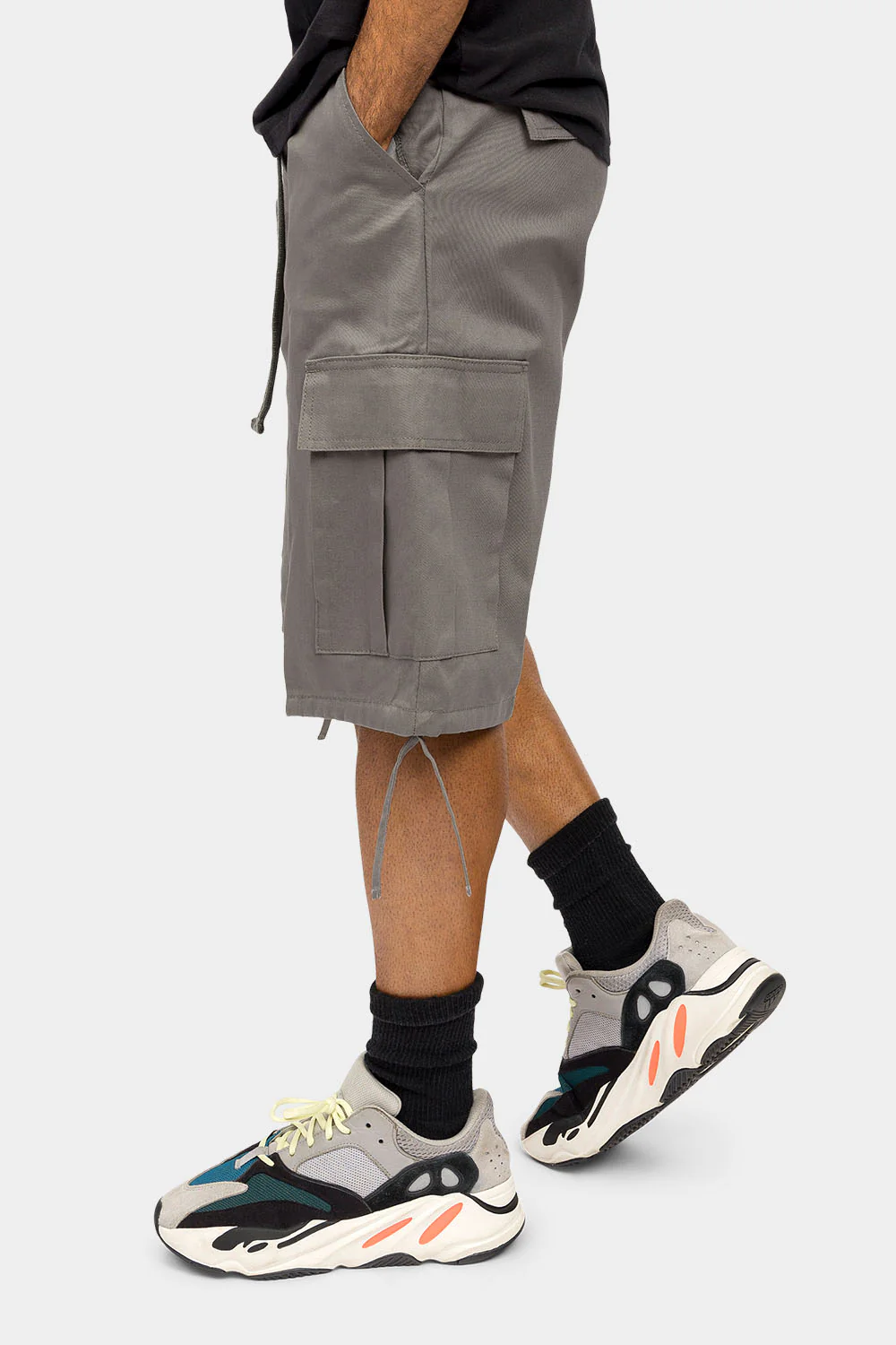 Belted Solid Cargo Shorts - Image 2