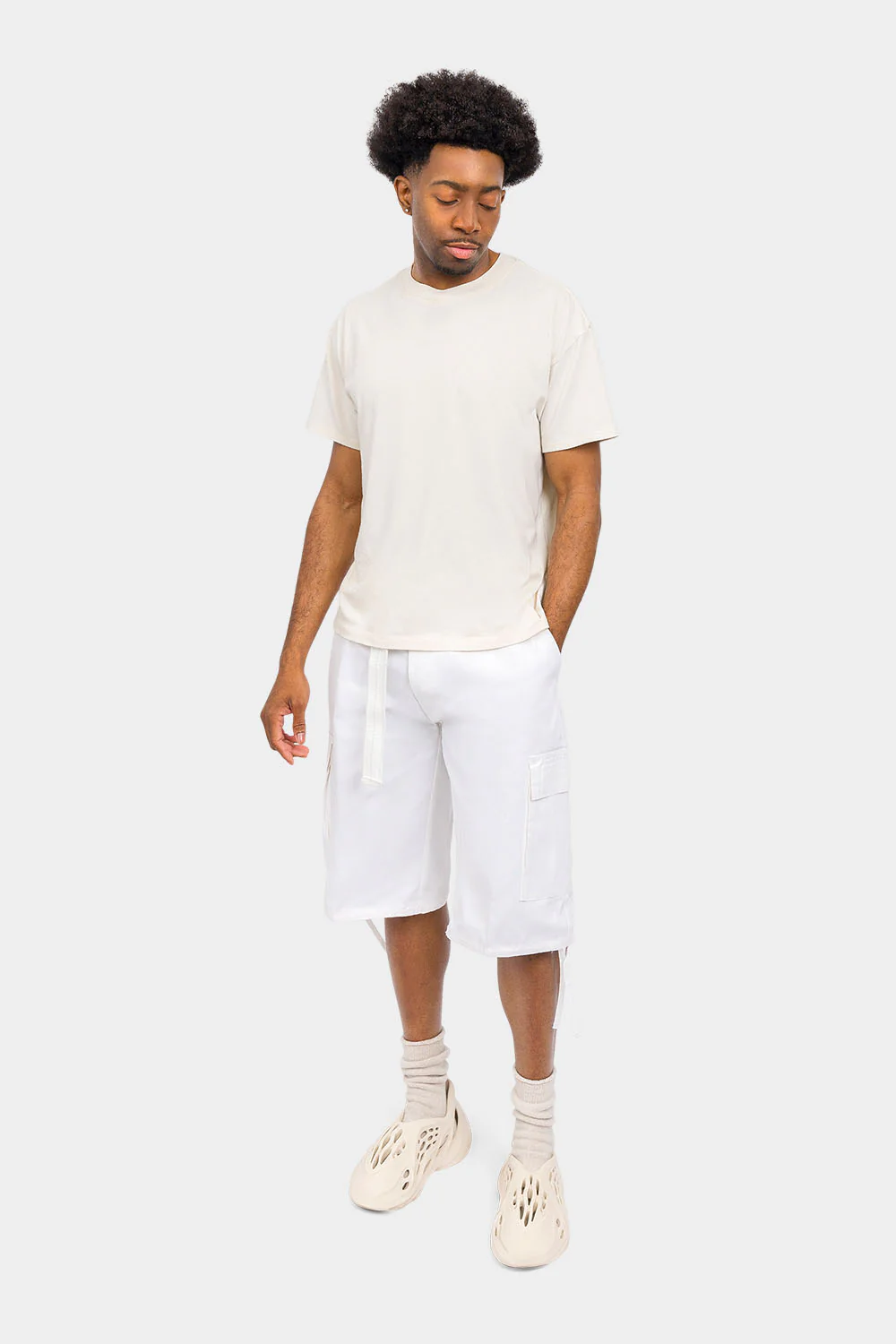 Belted Solid Cargo Shorts - Image 20