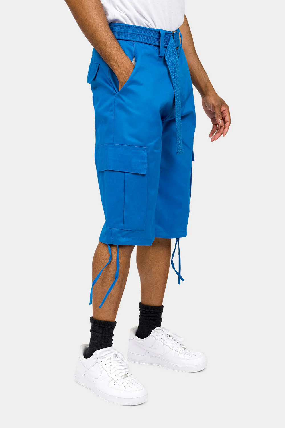 Belted Solid Cargo Shorts - Image 24