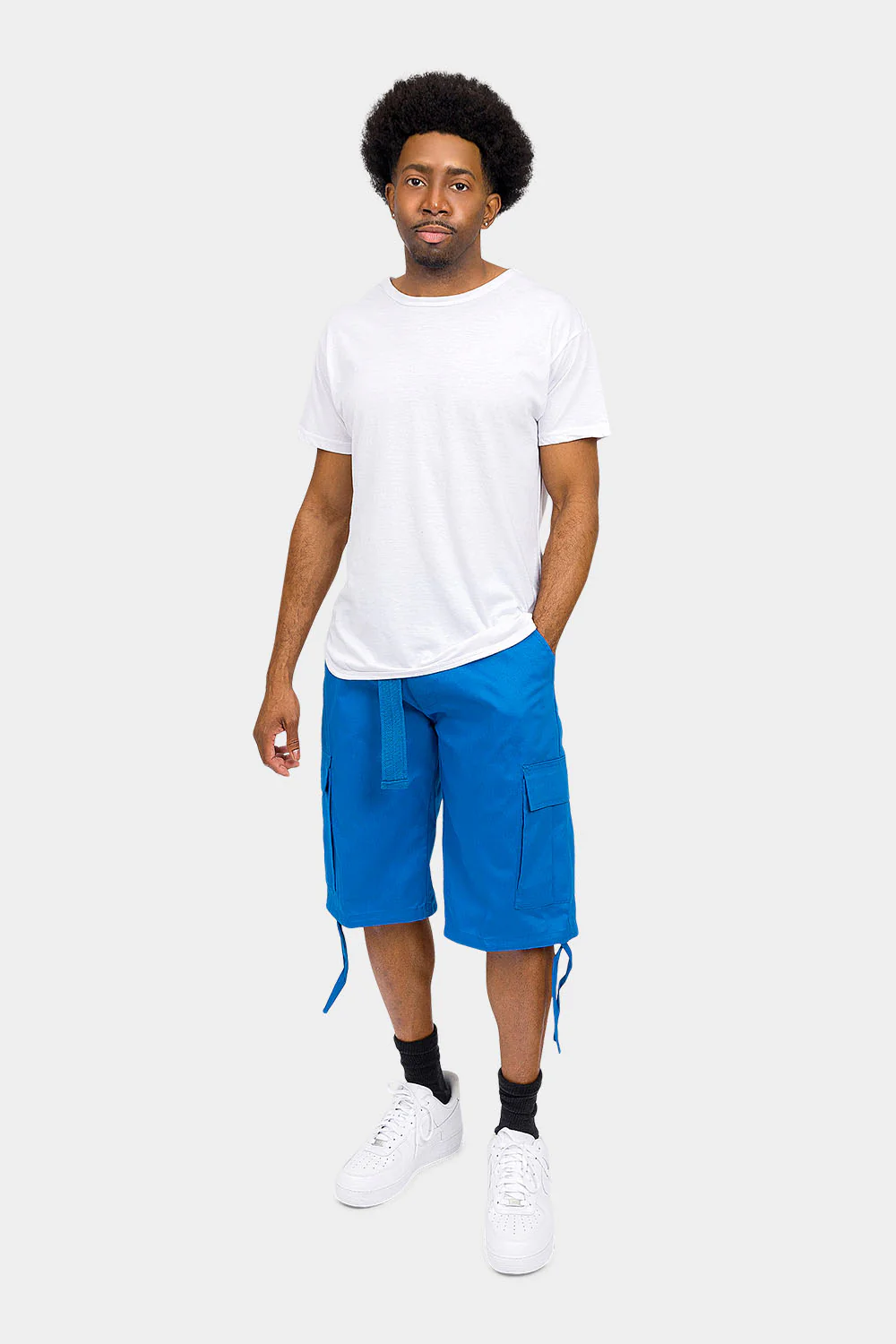 Belted Solid Cargo Shorts - Image 25