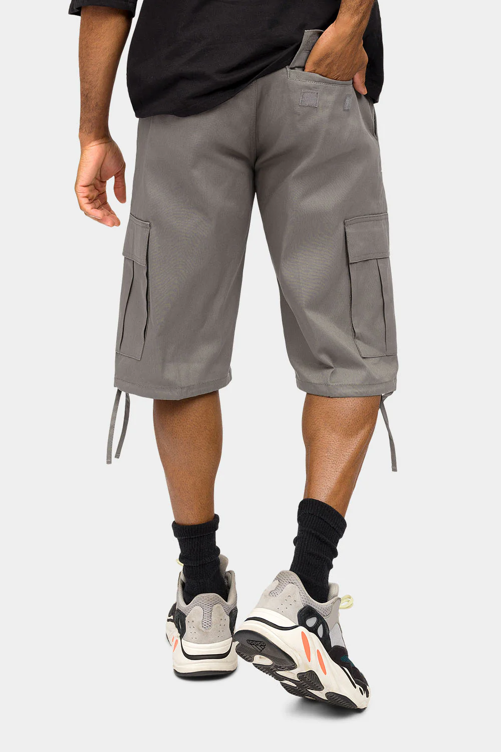 Belted Solid Cargo Shorts - Image 3