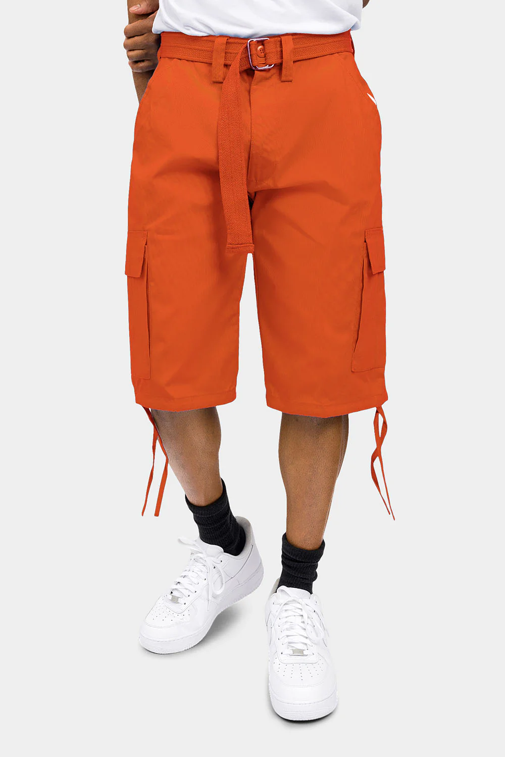 Belted Solid Cargo Shorts - Image 31