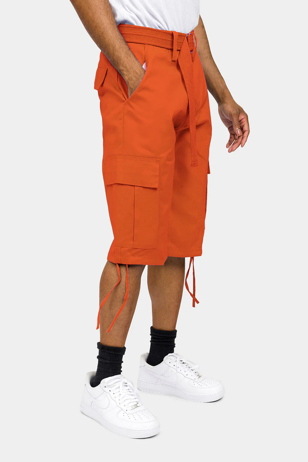 Belted Solid Cargo Shorts - Image 34
