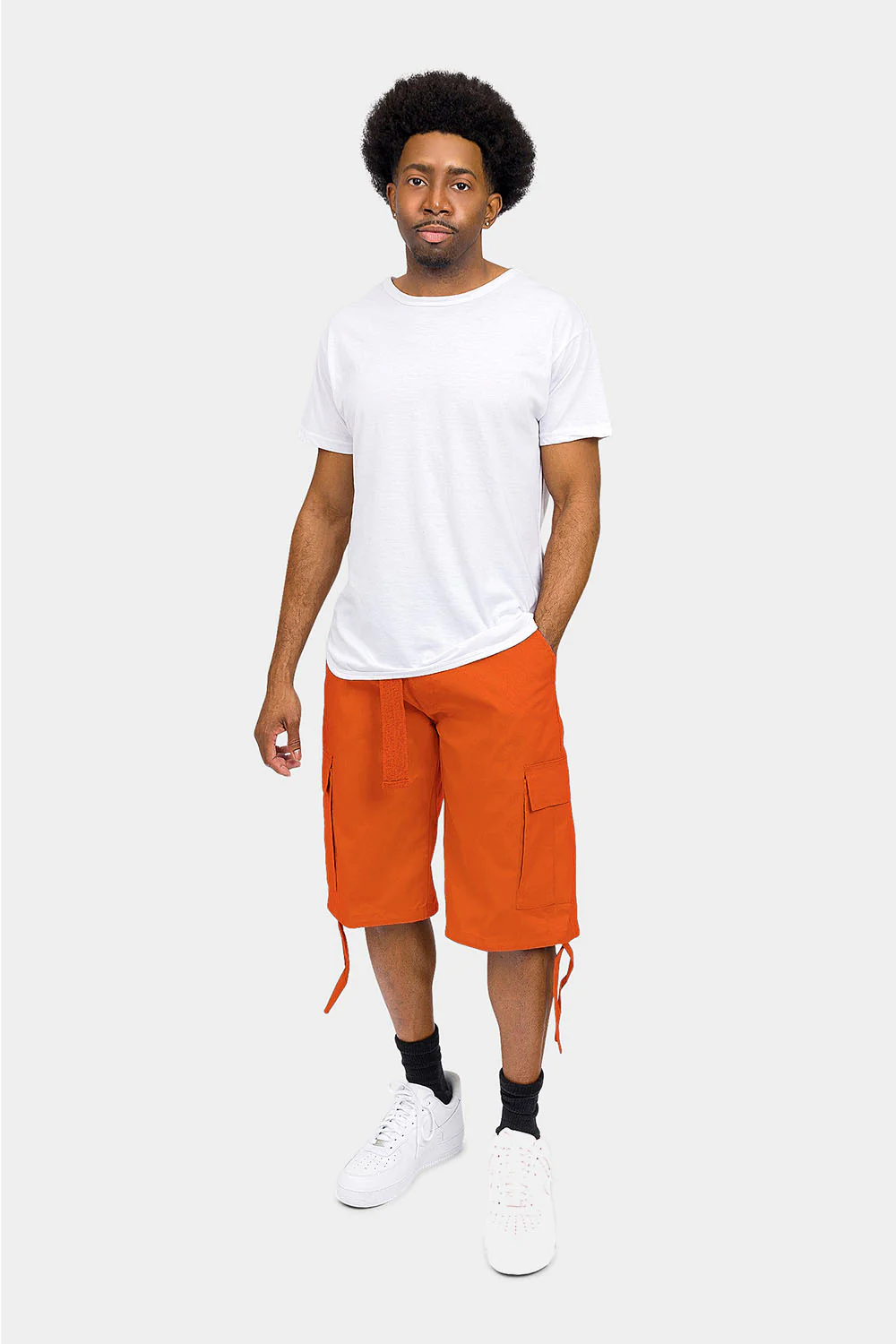 Belted Solid Cargo Shorts - Image 35