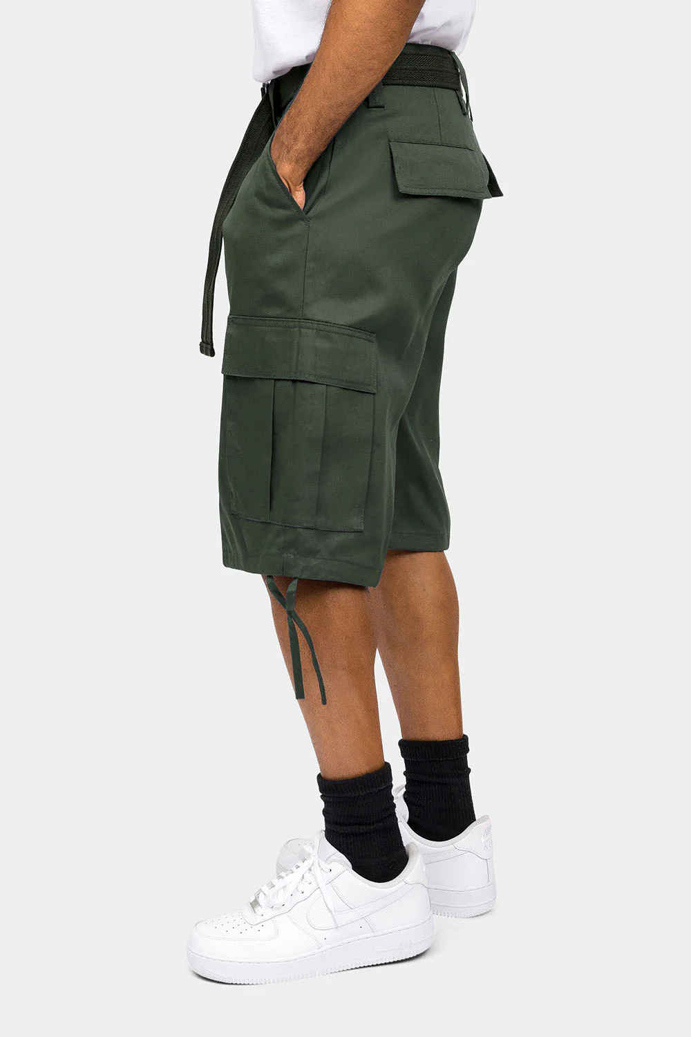 Belted Solid Cargo Shorts - Image 37