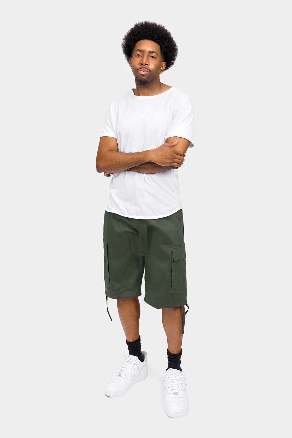 Belted Solid Cargo Shorts - Image 40
