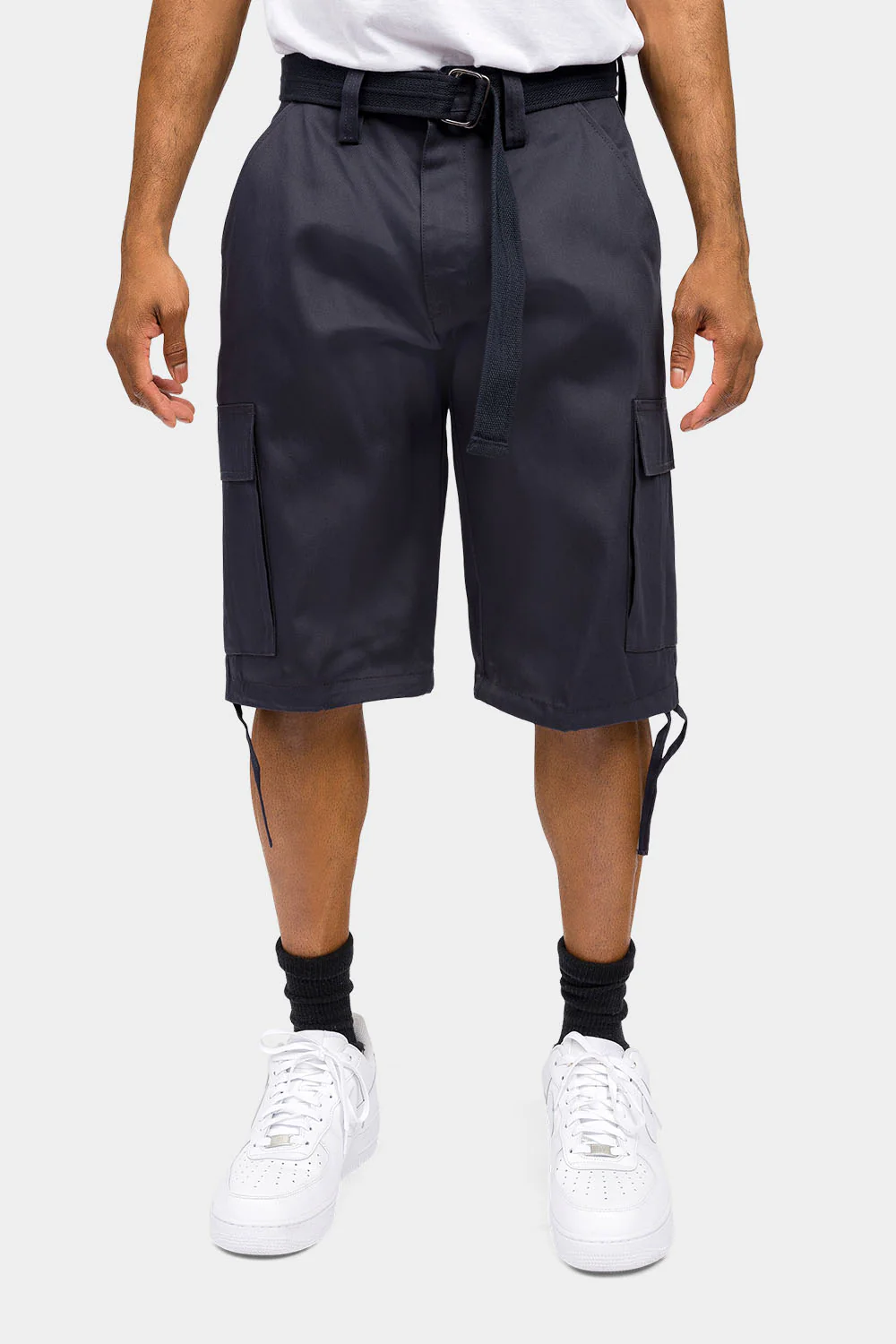 Belted Solid Cargo Shorts - Image 6