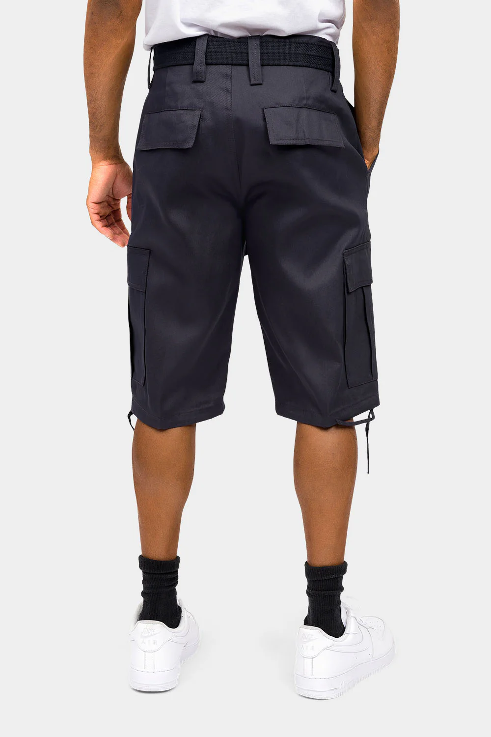 Belted Solid Cargo Shorts - Image 8