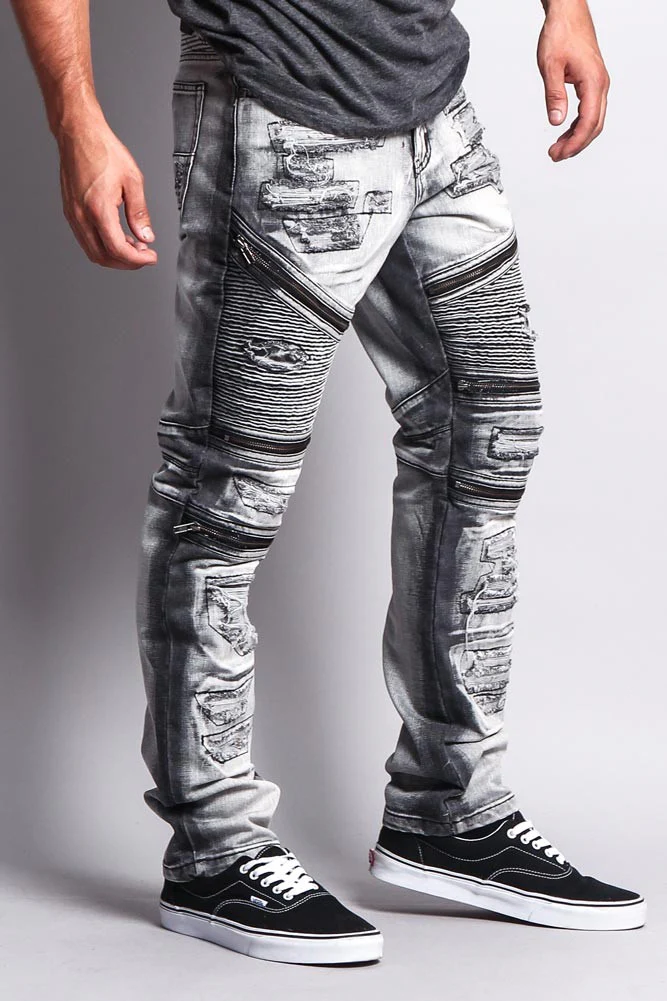 Biker Distressed Washed Slim Jeans - Image 5