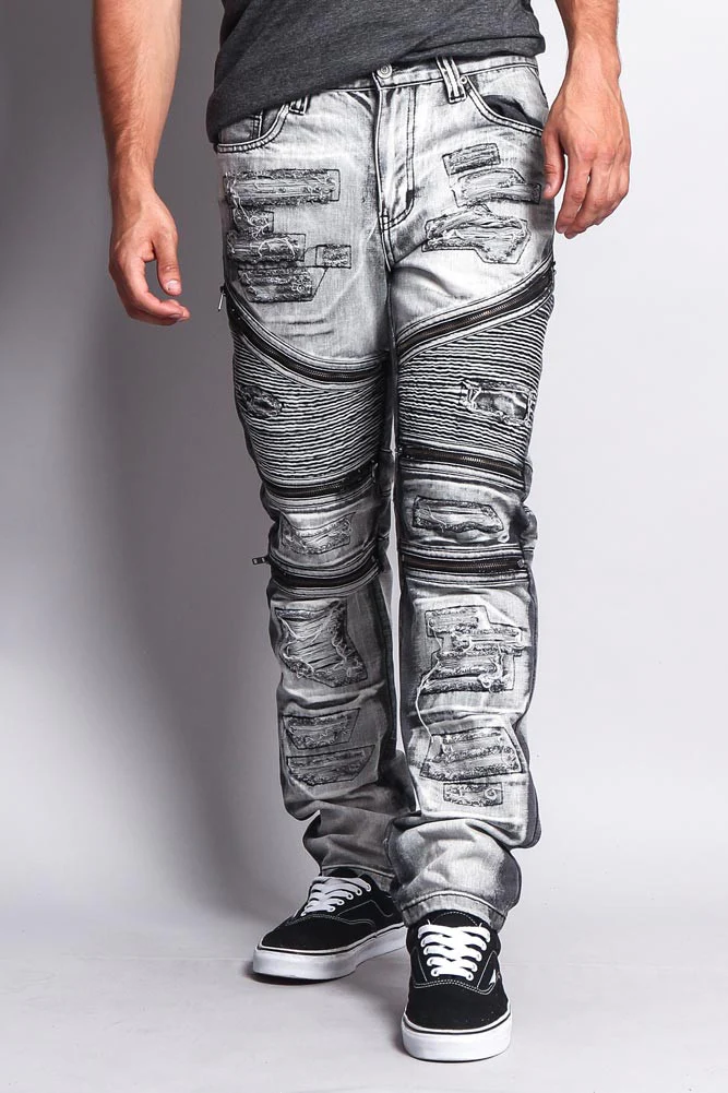 Biker Distressed Washed Slim Jeans - Image 6