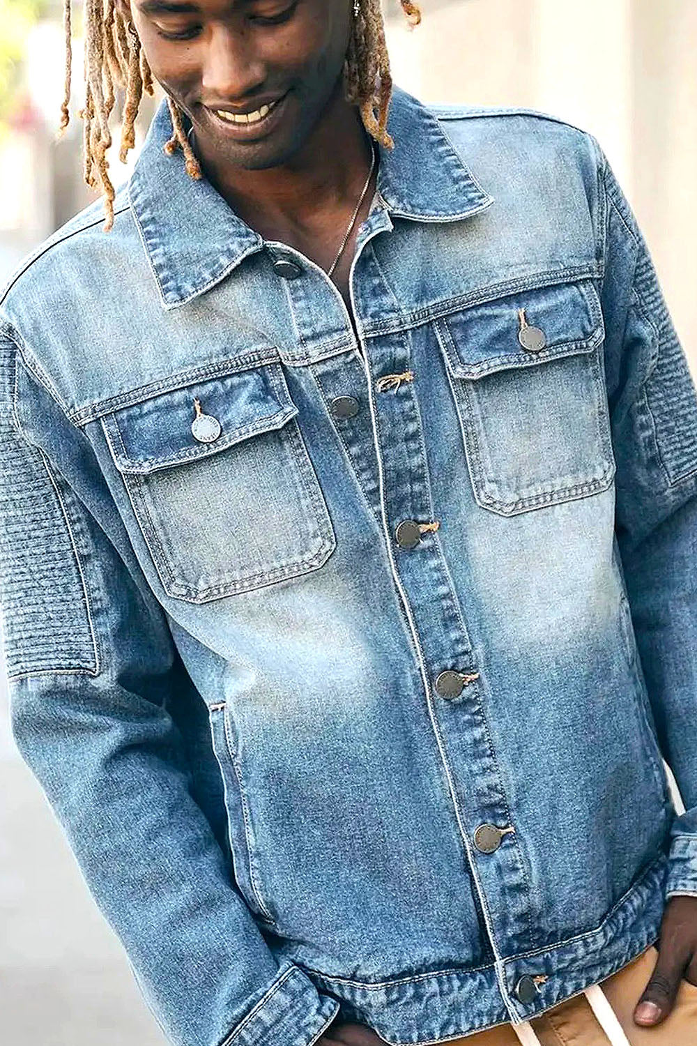 Biker Washed Denim Jacket - Image 12