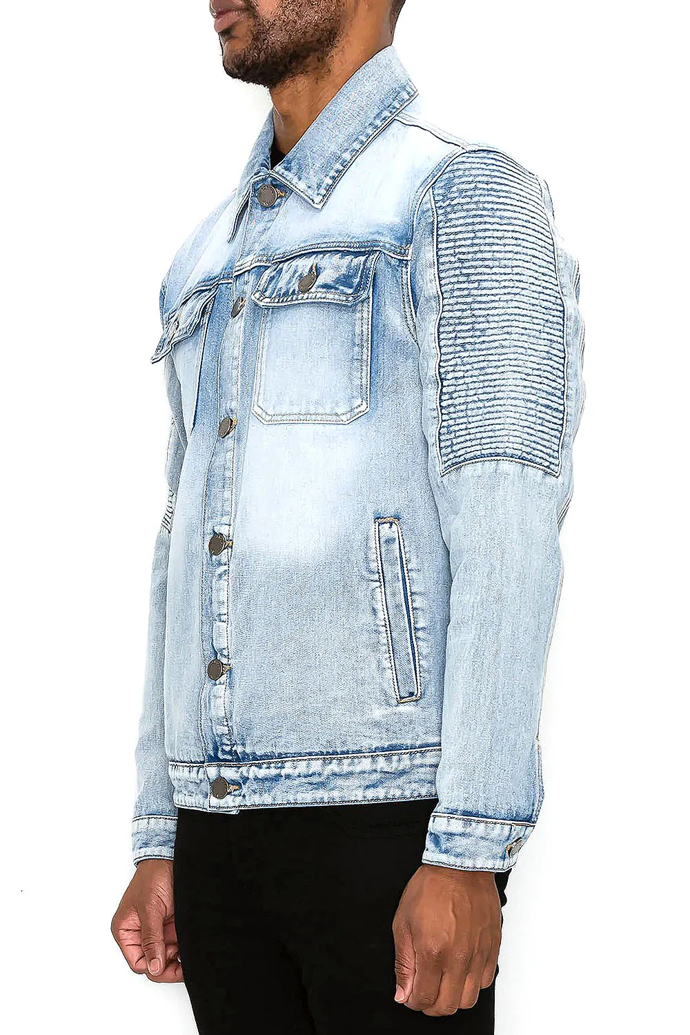 Biker Washed Denim Jacket - Image 3