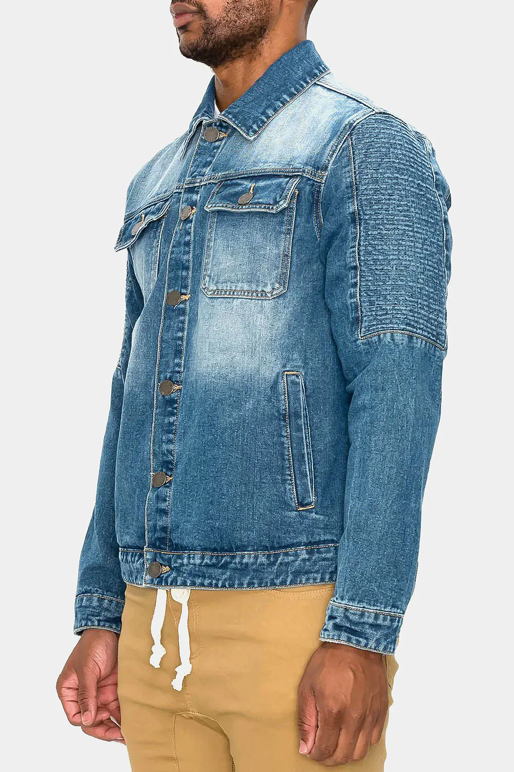 Biker Washed Denim Jacket - Image 7